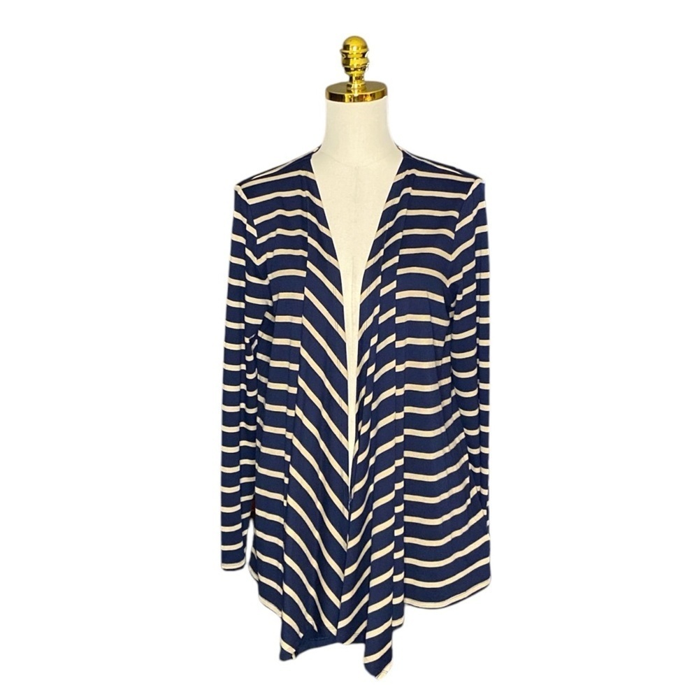 MICHAEL KORS Waterfall Womens Lightweight Cardigan Navy & Tan Striped Cardigan L